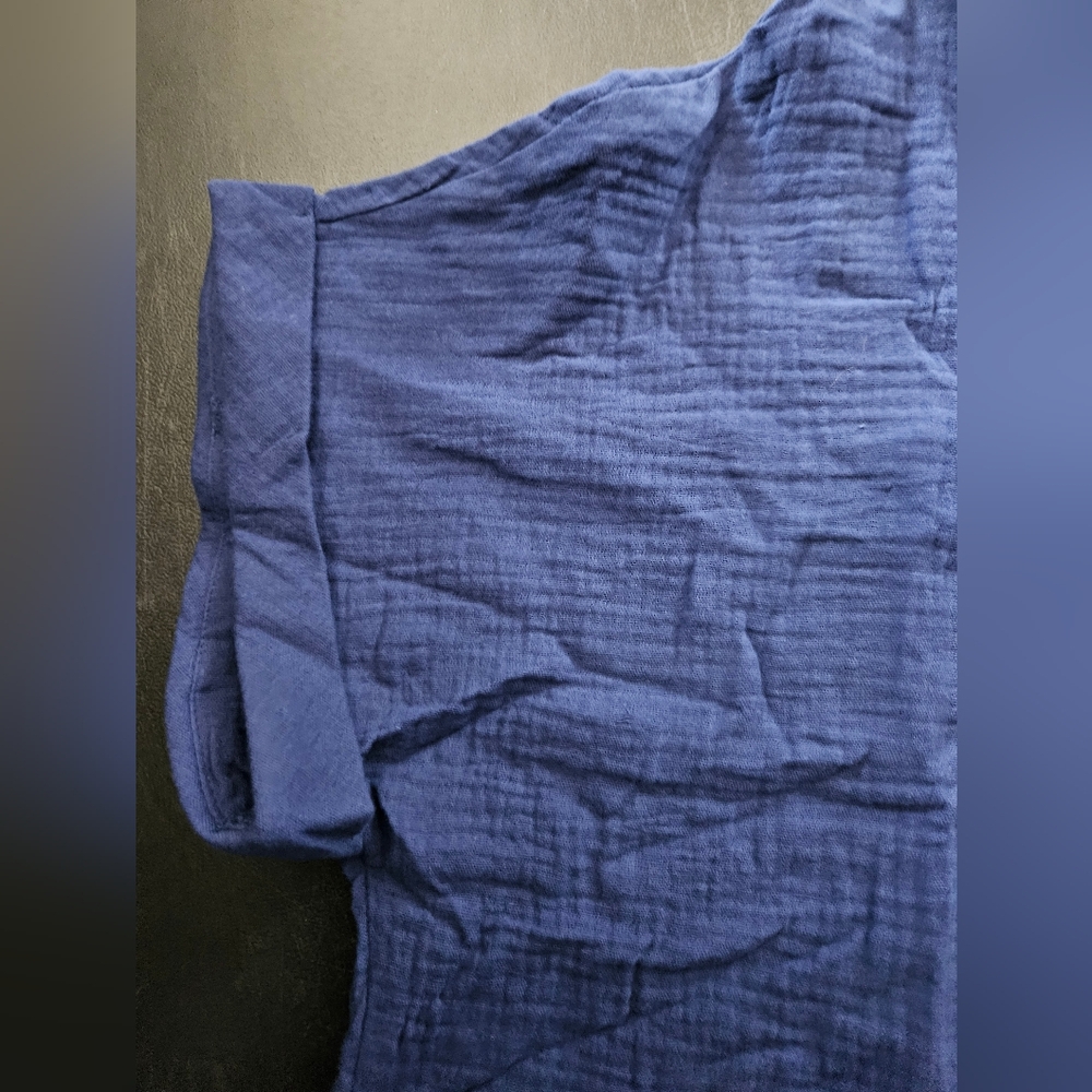 NWT - Boutique - Cotton Dark Blue Textured Button Up Short Sleeve Shirt - Size L - Picture 8 of 13